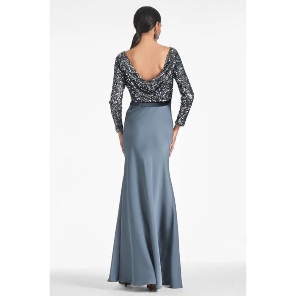 Sachin + Babi‎ NWT Colette Belted Sequin & Satin Dress In Gunmetal Sz:2 Ret$950. - Picture 4 of 5